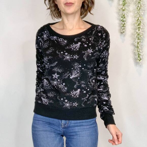 CHASER whimsigoth galaxy star jumper sweater ruched sleeve emo pop punk 2715 - Picture 11 of 11